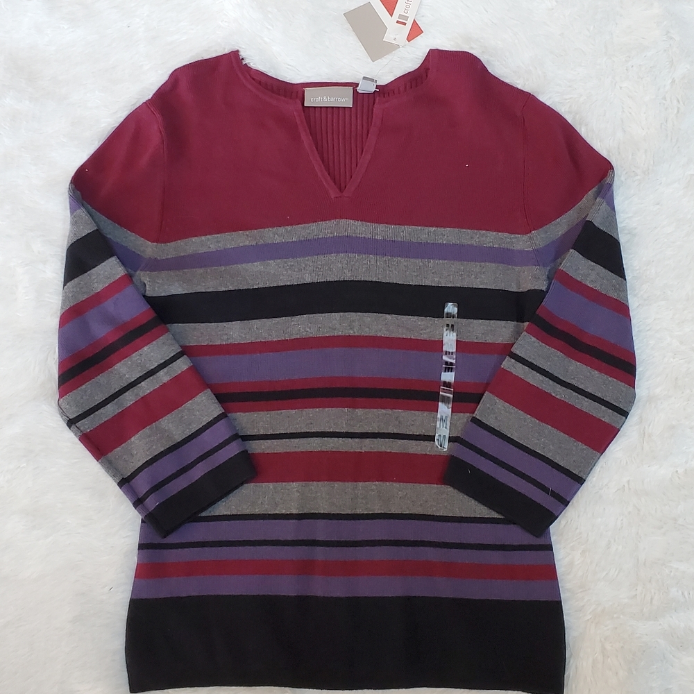 Croft & Barrow Misses Striped Sweater NWT
